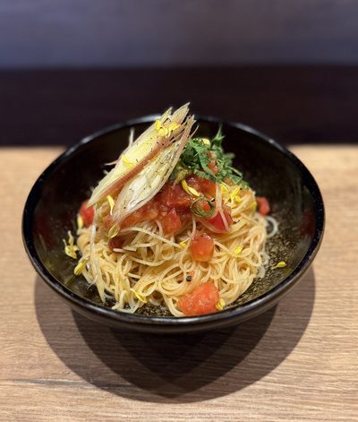 トマトと大葉ネギ味噌の冷製カッペリーニ